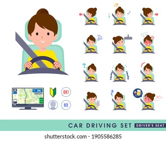 A set of women driving a car(driving seat).It's vector art so it's easy to edit.