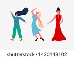Set of women enjoy dancing isolated on background.  Happy celebration and party concept. Vector flat design. 