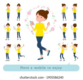 A set of women to enjoy using a smartphone.Positive emotions collected.It's vector art so it's easy to edit.