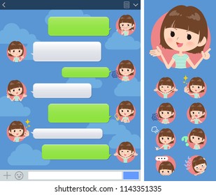 A set of women with expresses various emotions on the SNS screen.There are variations of emotions such as joy and sadness.It's vector art so it's easy to edit.