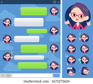 A set of women with expresses various emotions on the SNS window.There are variations of emotions such as joy and sadness.It's vector art so it's easy to edit.