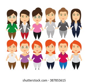 Set of women with fashion clothes on a white background