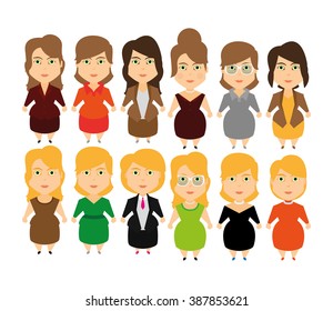 Set of women with fashion clothes on a white background