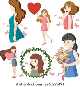 Set of women in flat style illustration