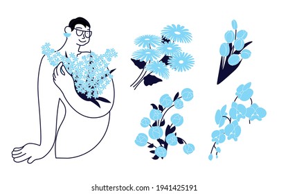 Set of Women and flowers design elements