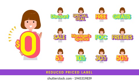 A set of women with a great deal POP.in English.It's vector art so easy to edit.