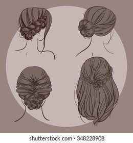 Set of women hairstyle. VEctor hand drawn illustration.