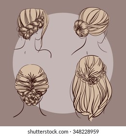 Set of women hairstyle. VEctor hand drawn illustration.