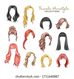 Set of women hairstyles vector