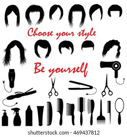 set women hairstyles vector hairdressing facilities isolated facilitie