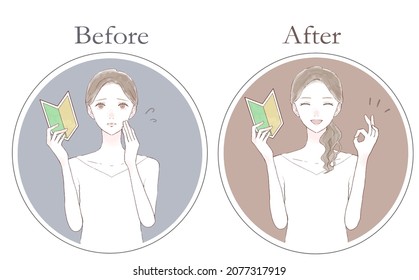 Set of women having beginner marks. On white background.