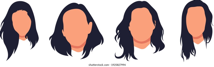 Set Of Women Head Flat Design Vector Art Minimal Hair