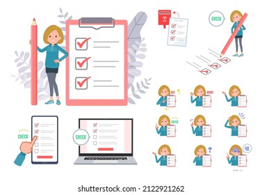 A set of women in a hoodie with a check mark.It's vector art so easy to edit.