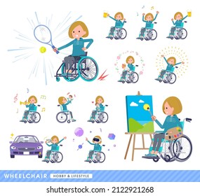 A set of women in a hoodie in a wheelchair.About hobbies and lifestyle.It's vector art so easy to edit.