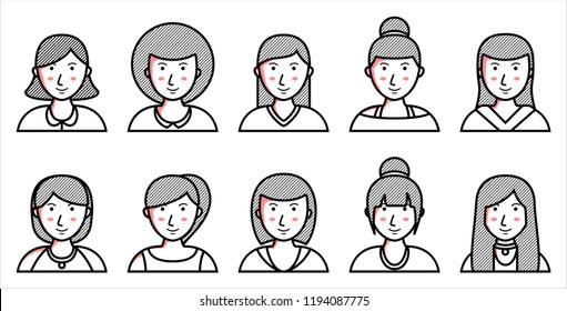 Set of women icons on white background