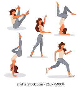 Set of women involved in sports. Active and healthy lifestyle. Vector illustration.