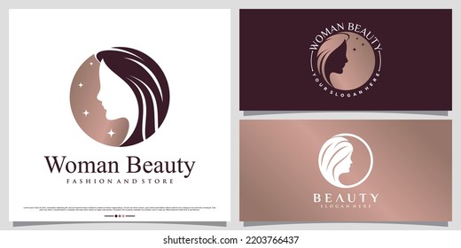 Conjunto de diseños de logo femenino para icono de salón de belleza con concepto moderno creativo