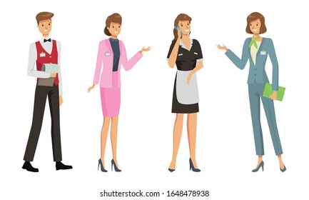 Set of women and man administrators at work vector illustration