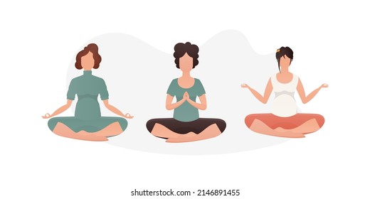 Set of Women Meditate. Isolated on white background. Vector.