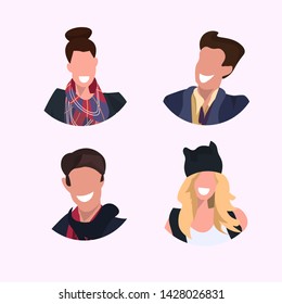set women men face avatar collection smiling people female male cartoon characters portrait flat