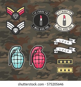 Set Of Women Military And Army Patches And Badges