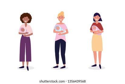 set women mother with their cute babies son