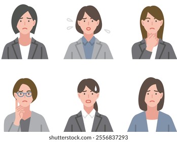 Set of women with negative facial expressions