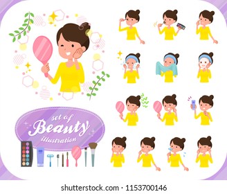 A set of women on beauty.There are various actions such as skin care and makeup.It's vector art so it's easy to edit.