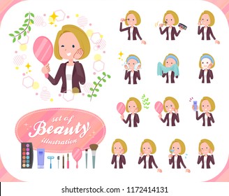 A set of women on beauty.There are various actions such as skin care and makeup.It's vector art so it's easy to edit.