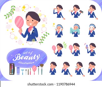 A set of women on beauty.There are various actions such as skin care and makeup.It's vector art so it's easy to edit.
