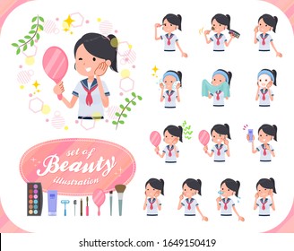 A set of women on beauty.There are various actions such as skin care and makeup.It's vector art so it's easy to edit.
