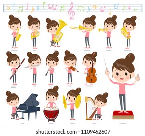 A set of women on classical music performances.
There are actions to play various instruments such as string instruments and wind instruments.
It's vector art so it's easy to edit.