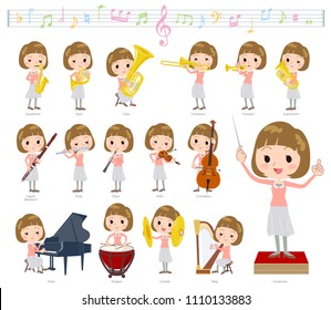 A set of women on classical music performances.
There are actions to play various instruments such as string instruments and wind instruments.
It's vector art so it's easy to edit.