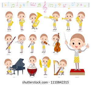 A set of women on classical music performances.
There are actions to play various instruments such as string instruments and wind instruments.
It's vector art so it's easy to edit.