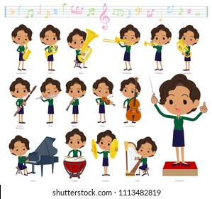 A set of women on classical music performances.
There are actions to play various instruments such as string instruments and wind instruments.
It's vector art so it's easy to edit.