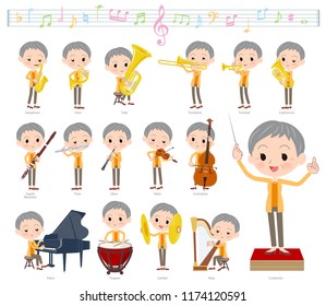 A set of women on classical music performances.There are actions to play various instruments such as string instruments and wind instruments.It's vector art so it's easy to edit.