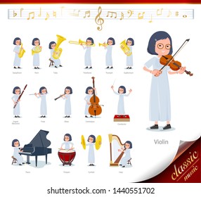 A set of women on classical music performances.There are actions to play various instruments such as string instruments and wind instruments.It's vector art so it's easy to edit.
