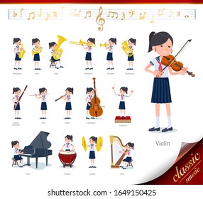 A set of women on classical music performances.There are actions to play various instruments such as string instruments and wind instruments.It's vector art so it's easy to edit.
