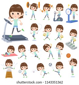 A set of women on exercise and sports.There are various actions to move the body healthy.It's vector art so it's easy to edit.