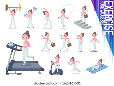 A set of women on exercise and sports.There are various actions to move the body healthy.It's vector art so it's easy to edit.
