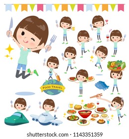 A set of women on food events.There are actions that have a fork and a spoon and are having fun.It's vector art so it's easy to edit.