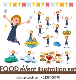 A set of women on food events.There are actions that have a fork and a spoon and are having fun.It's vector art so it's easy to edit.