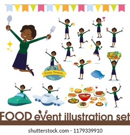 A set of women on food events.There are actions that have a fork and a spoon and are having fun.It's vector art so it's easy to edit.