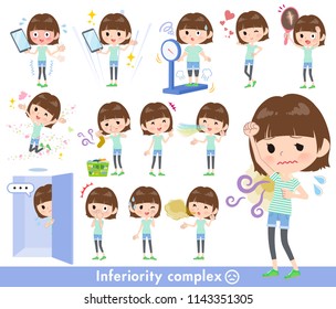 A set of women on inferiority complex.There are actions suffering from smell and appearance.It's vector art so it's easy to edit.