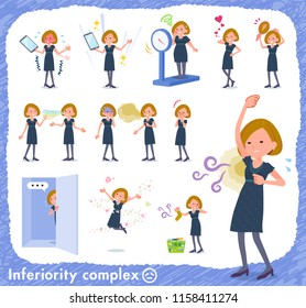 A set of women on inferiority complex.There are actions suffering from smell and appearance.It's vector art so it's easy to edit.