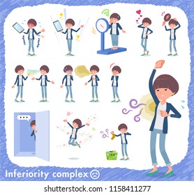 A set of women on inferiority complex.There are actions suffering from smell and appearance.It's vector art so it's easy to edit.