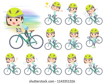 A set of women on a road bike.There is an action that is enjoying.It's vector art so it's easy to edit.