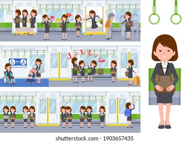 A set of women on the train.It's vector art so it's easy to edit.