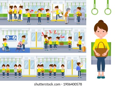 A set of women on the train.It's vector art so it's easy to edit.