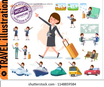 A set of women on travel.There are also vehicles such as boats and airplanes.It's vector art so it's easy to edit.